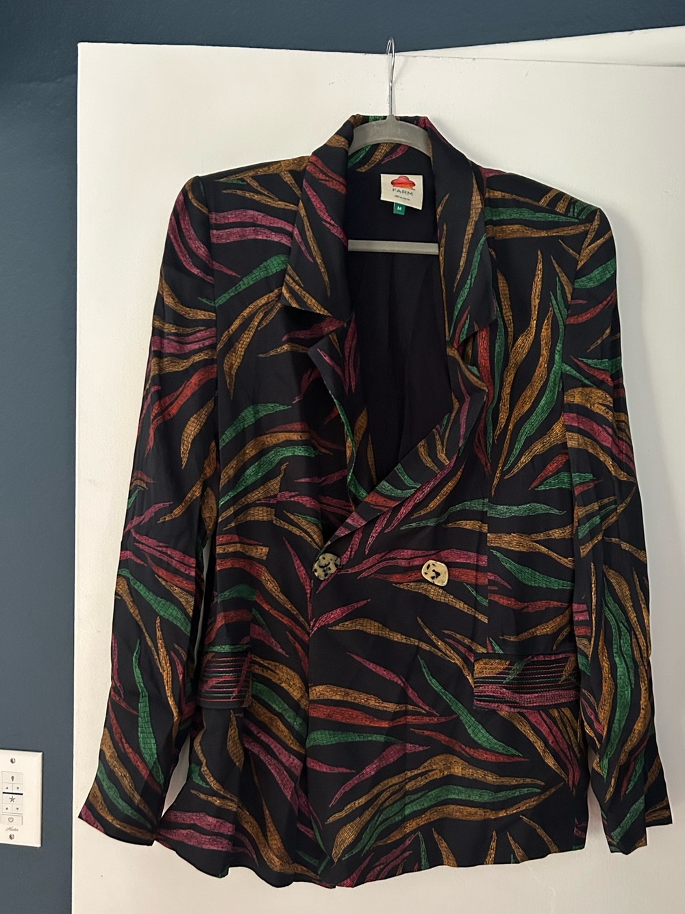 FARM Rio Shinny Blazer with Multicolor Leaf Print M - Picture 2 of 4